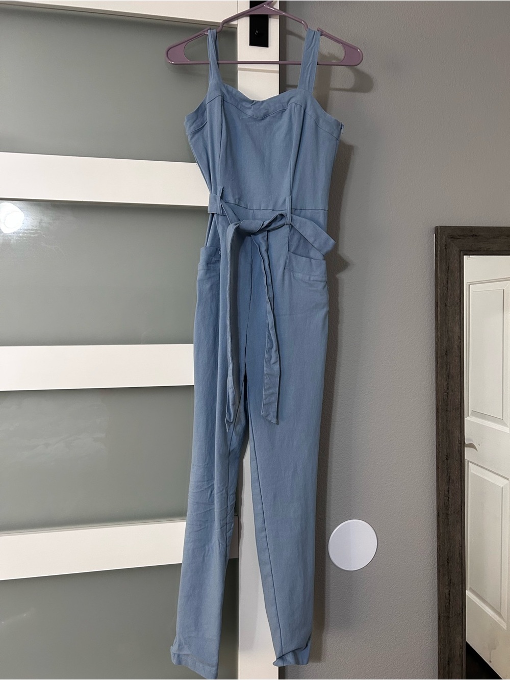 Sleeveless Light Blue Tie-Waist Jumpsuit